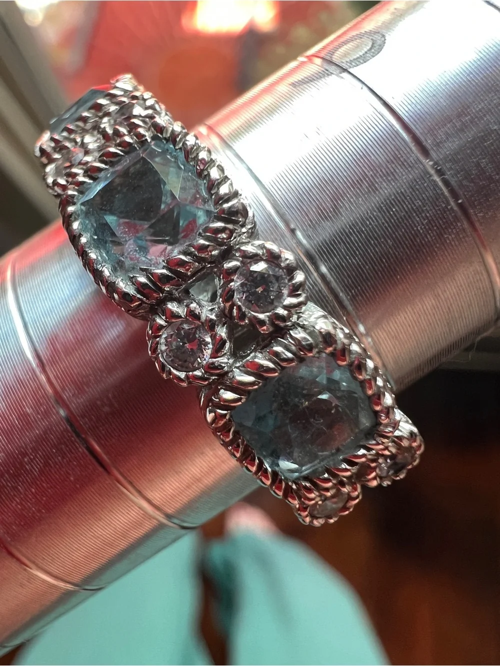 Judith Ripka Sterling Silver Aquamarine Multi-Stone Ring Size 10
